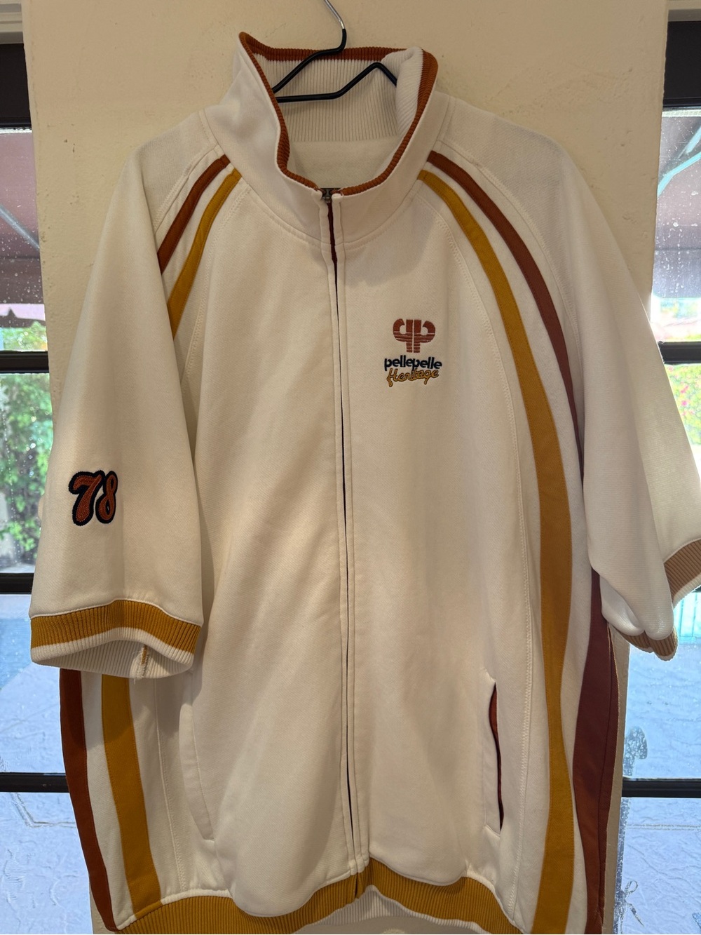 Pelle Pelle White Track Jacket with Gold & Rust Stripe Accents